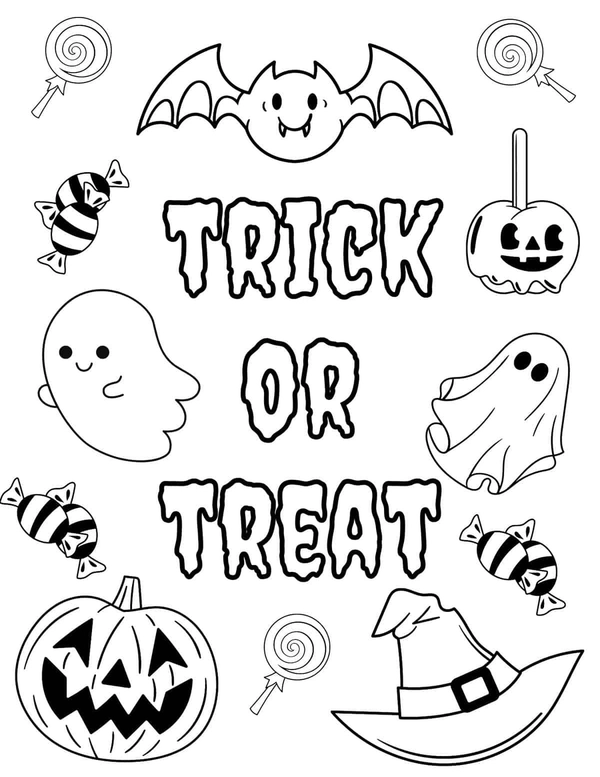 Halloween Trick or Treat Items Coloring Page