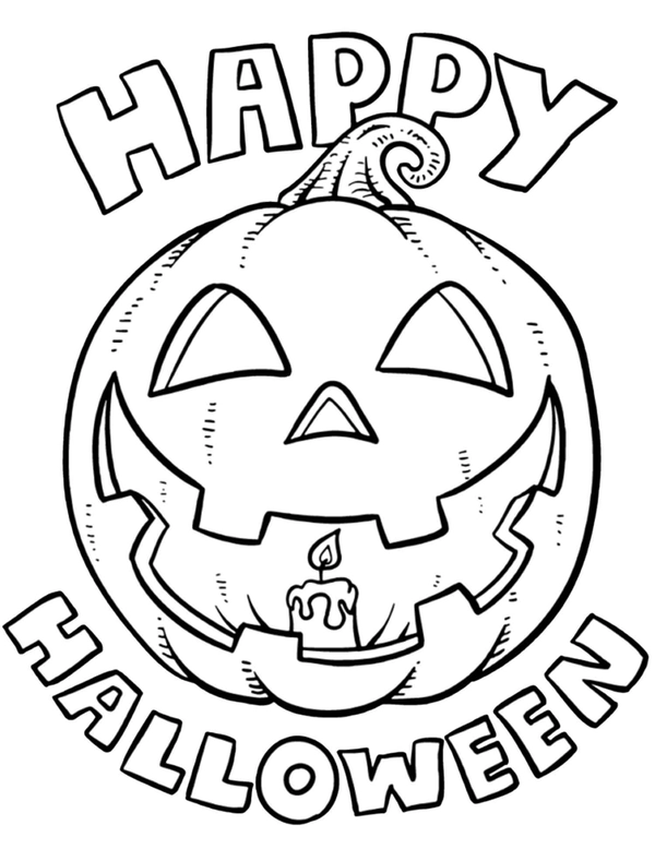Happy Halloween Pumpkin with Candle Coloring Page