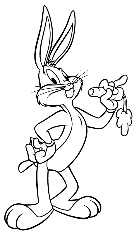 Dibujo para Colorear Bugs Bunny comiendo zanahoria