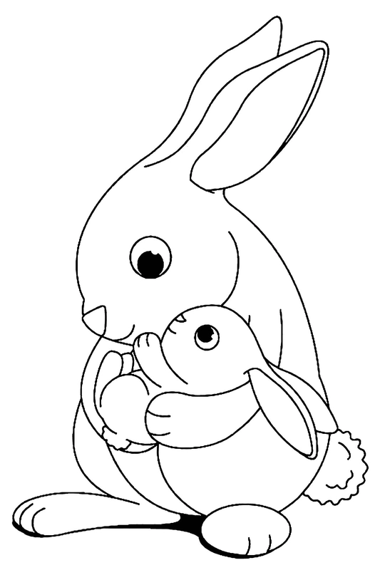 Bunny Holding Baby Coloring Page