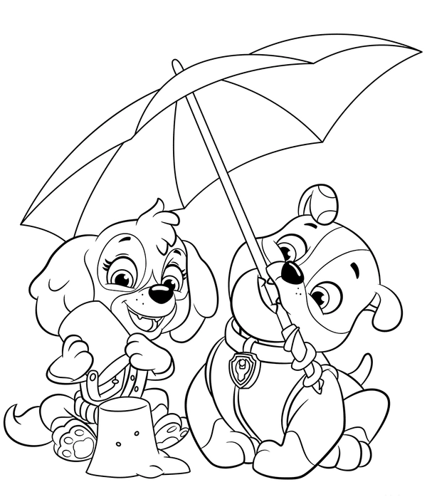 Dibujo para Colorear PAW Patrol Skye y Rubble en la playa