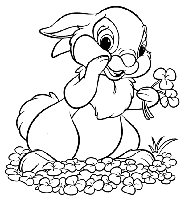 Dibujo para Colorear Conejito Thumper con tréboles