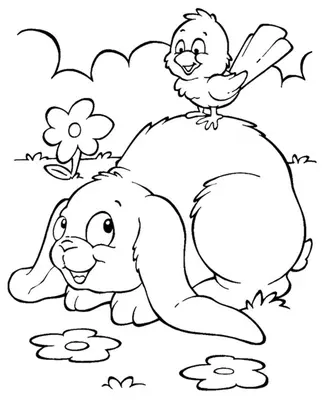 Bunny with Bird in Garden