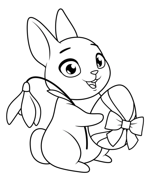 Dibujo para Colorear Conejo de Pascua con un huevo en la mano