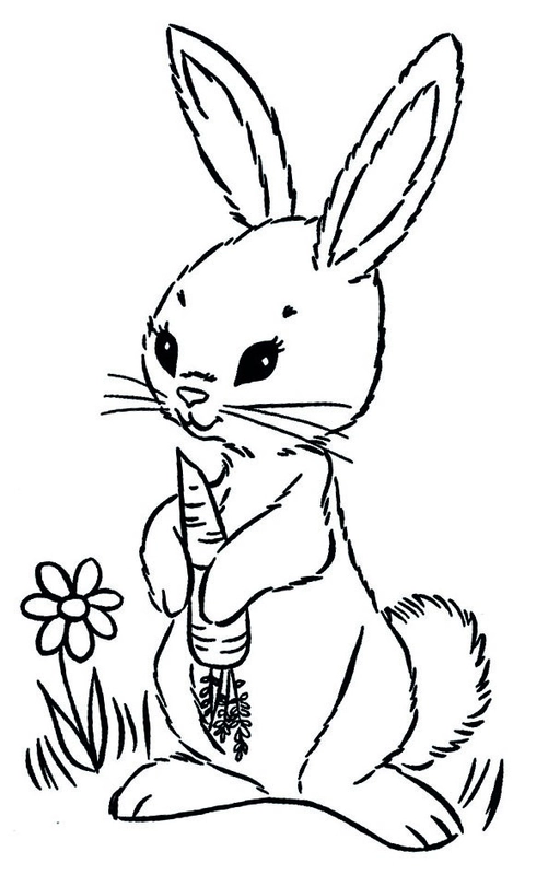 Dibujo para Colorear Conejita con zanahoria en la mano