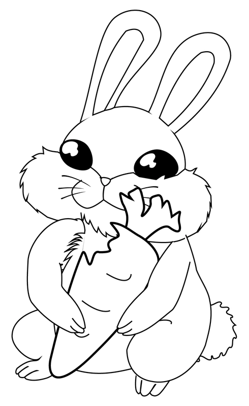 Little Bunny Holding Carrot Coloring Page