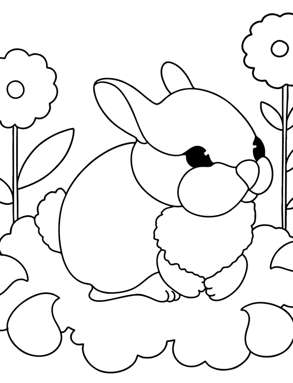 Simple Bunny with Flowers Coloring Page