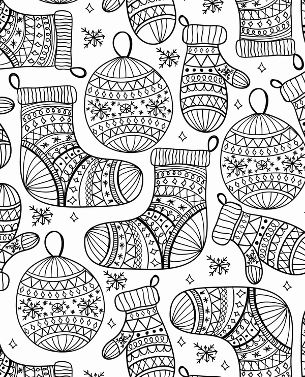 Christmas Socks and Balls Coloring Page