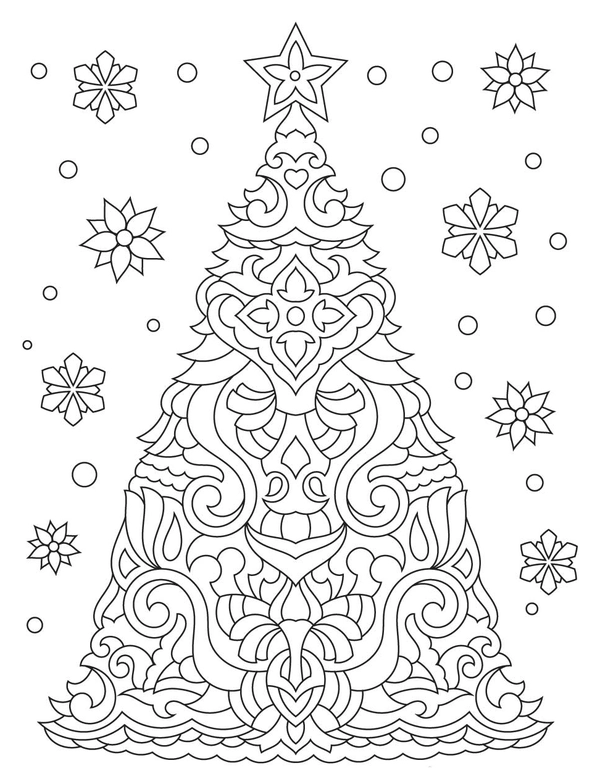 Dibujo para Colorear Árbol de Navidad con adornos