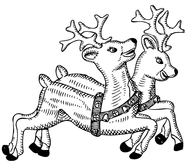 Christmas Two Reindeers Coloring Page