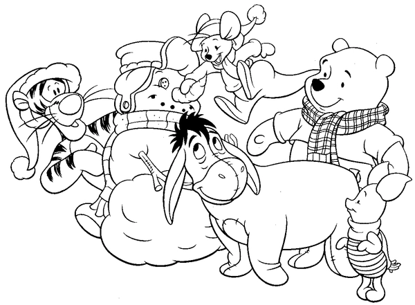 Christmas Winnie the Pooh Coloring Page