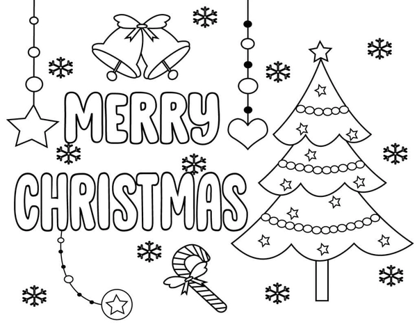 Merry Christmas with Christmas Tree Coloring Page
