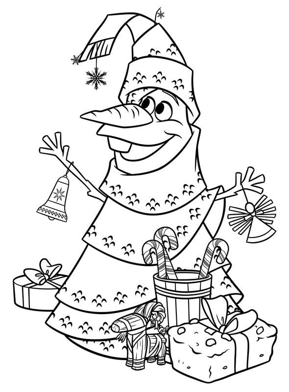 Olaf als Frozen Weihnachtsbaum Ausmalbild