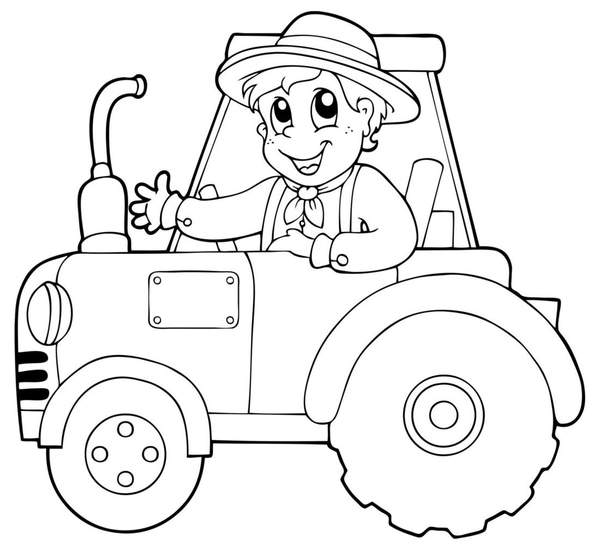 Boy on Tractor Coloring Page
