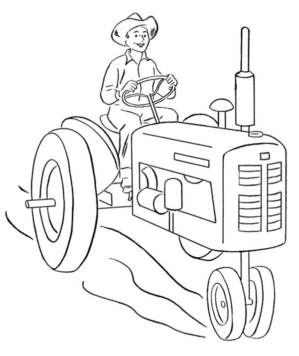 Farmer on Tractor Coloring Page