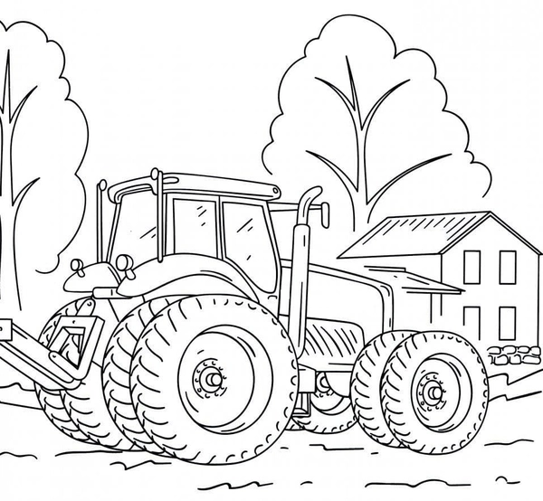 Tractor in Front of House Coloring Page