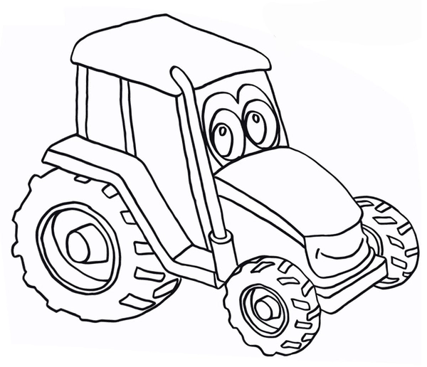 Tractor with Face Coloring Page