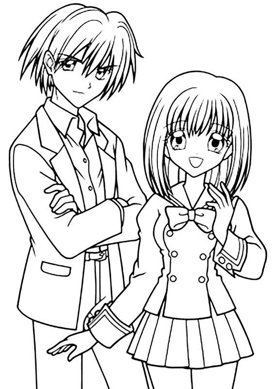 Anime Jongen en Meisje in School Uniform Kleurplaat