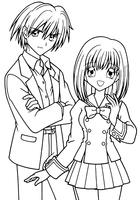 Anime Jongen en Meisje in School Uniform