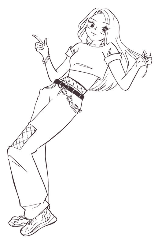 Anime Girl in Jeans Coloring Page