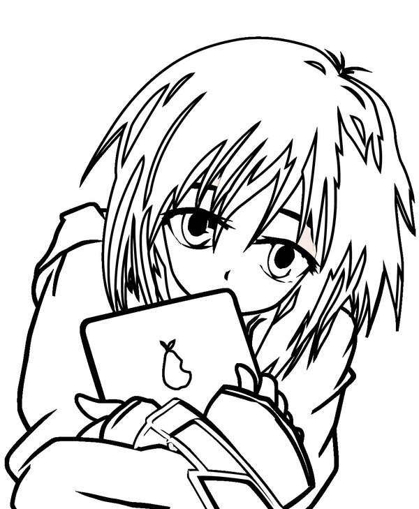 Anime Meisje met Tablet Kleurplaat