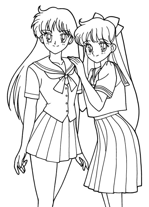 Anime Girls Together Coloring Page