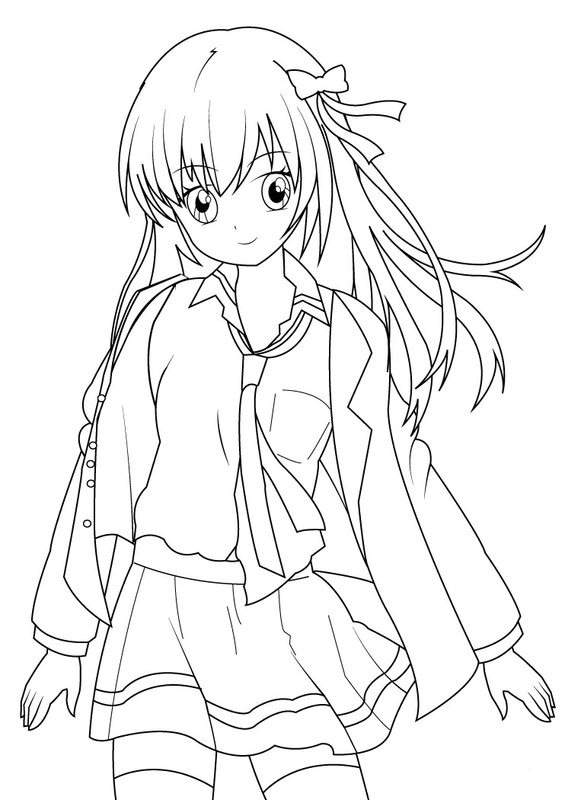 Anime School Girl Coloring Page