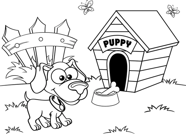 Dog Puppy in Garden Coloring Page