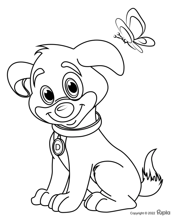Dog Puppy with Butterfly Coloring Page