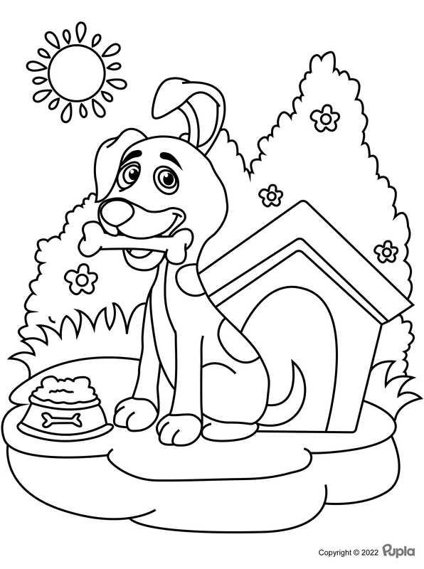 Dog with Dogbone Coloring Page