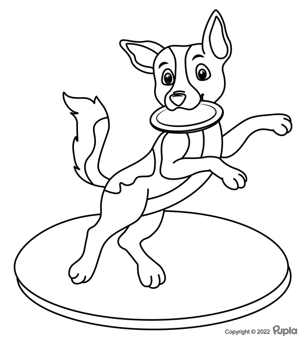Dibujo para Colorear Perro con frisbee