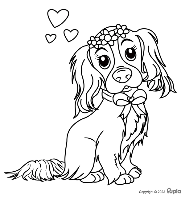 Dibujo para Colorear Perro con corazones