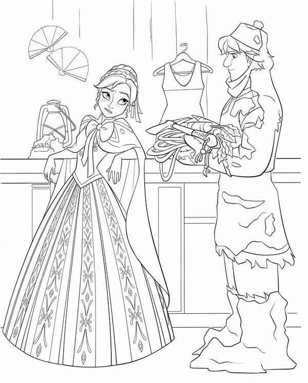 Dibujo para Colorear Frozen Anna y Kristoff