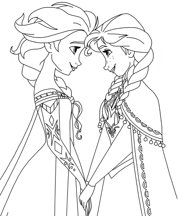 Frozen Anna & Elsa Hoofd tegen Hoofd - Gratis Kleurplaat te