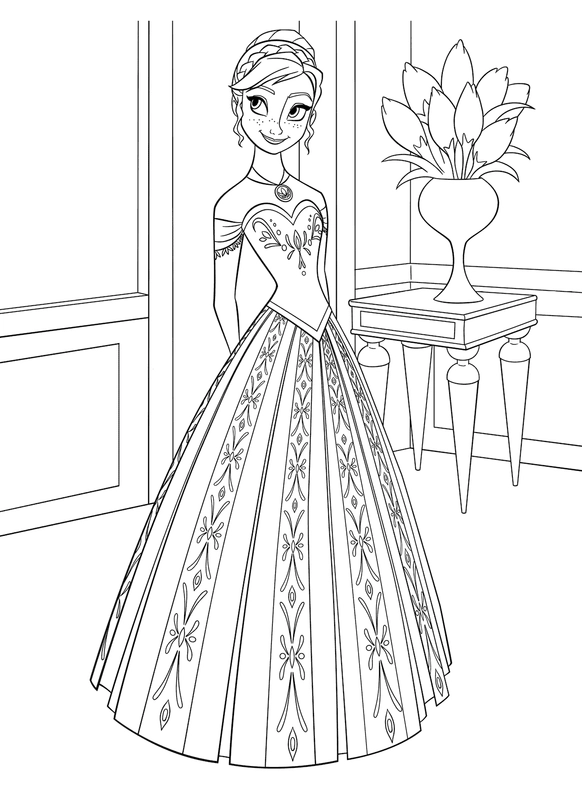 Dibujo para Colorear Frozen Anna de pie en la habitación