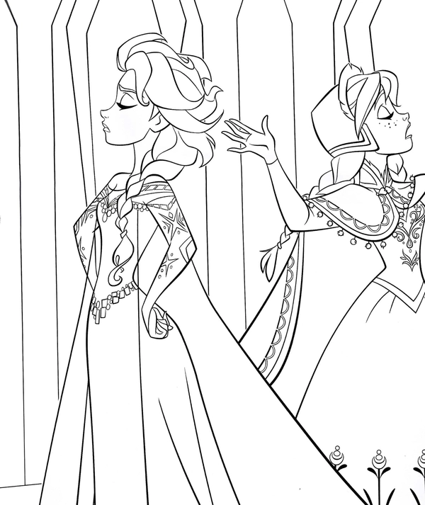 Frozen Anna & Elsa Arguing Coloring Page