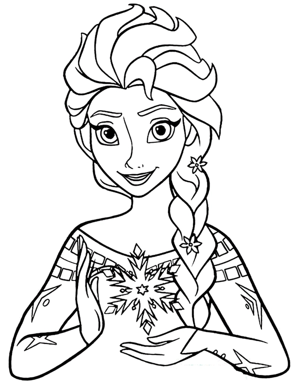 Frozen Elsa met Sneeuwkristal Kleurplaat