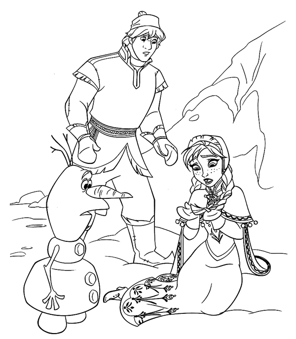 Frozen Kristoff, Anna & Olaf Coloring Page