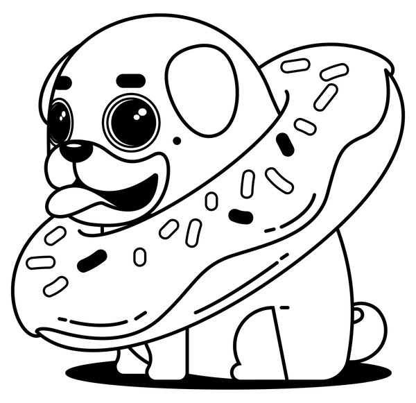 Cute Dog with Donut Coloring Page