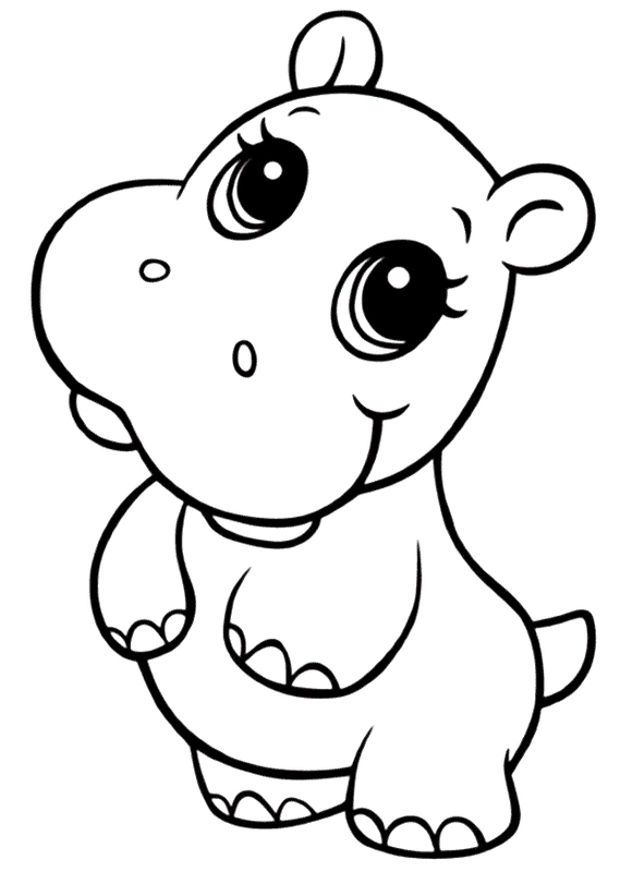 Cute Hippo Coloring Page