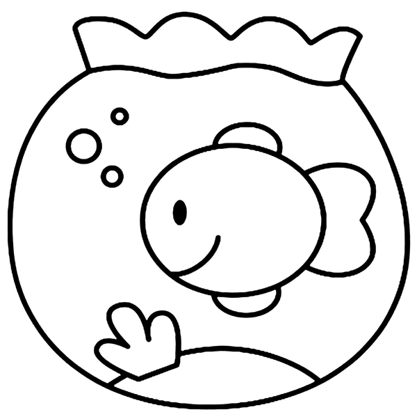 Easy Fish in Fishbowl Coloring Page