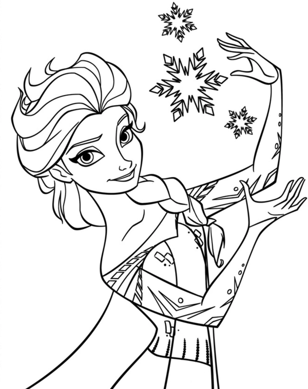 Elsa Making Magic with Snow Crystals Coloring Page