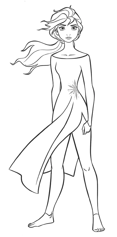 Frozen 2 Elsa in Simple Dress Coloring Page