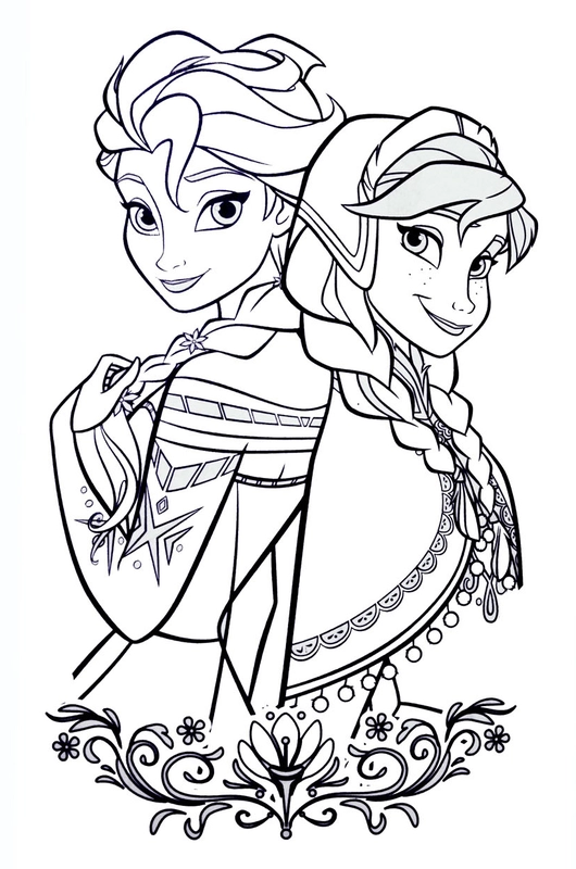 Dibujo para Colorear Frozen Elsa y Anna con adorno