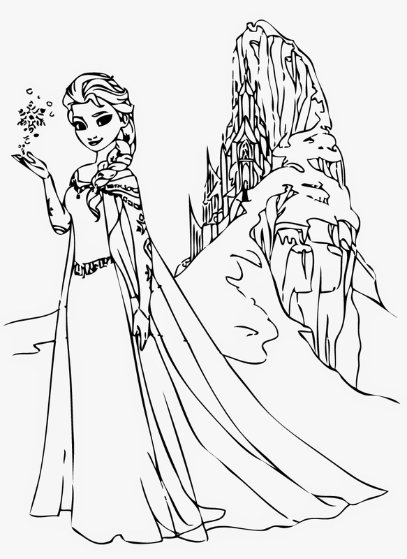 Frozen Elsa in Front of Snowmountain Coloring Page