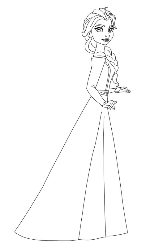 Dibujo para Colorear Elsa de Frozen con un vestido sencillo