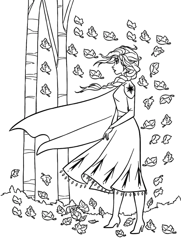 Frozen Elsa in Wind Coloring Page