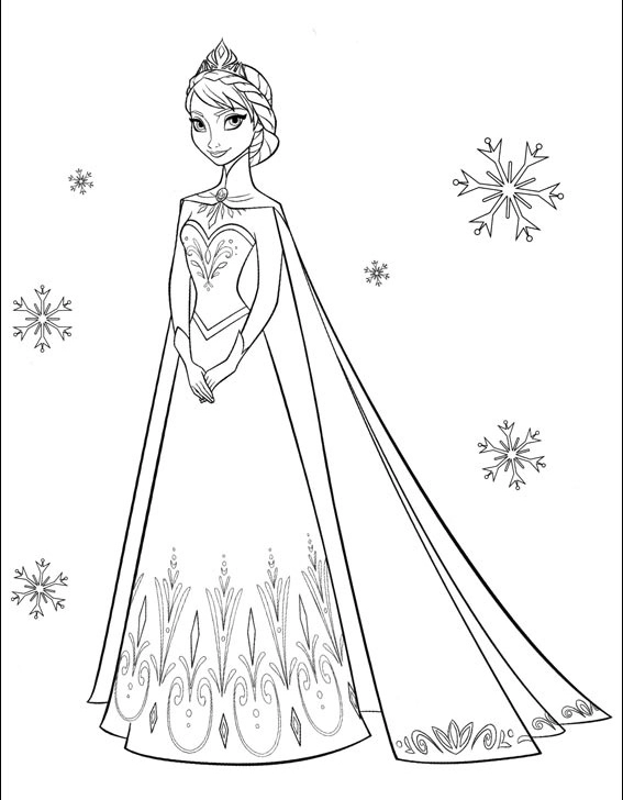 Dibujo para Colorear Frozen Elsa Reina de las Nieves con vestido