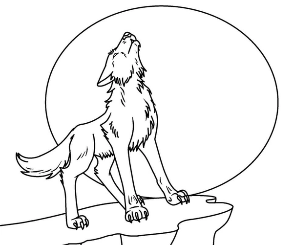 Dibujo para Colorear Lobo aullador frente a la luna