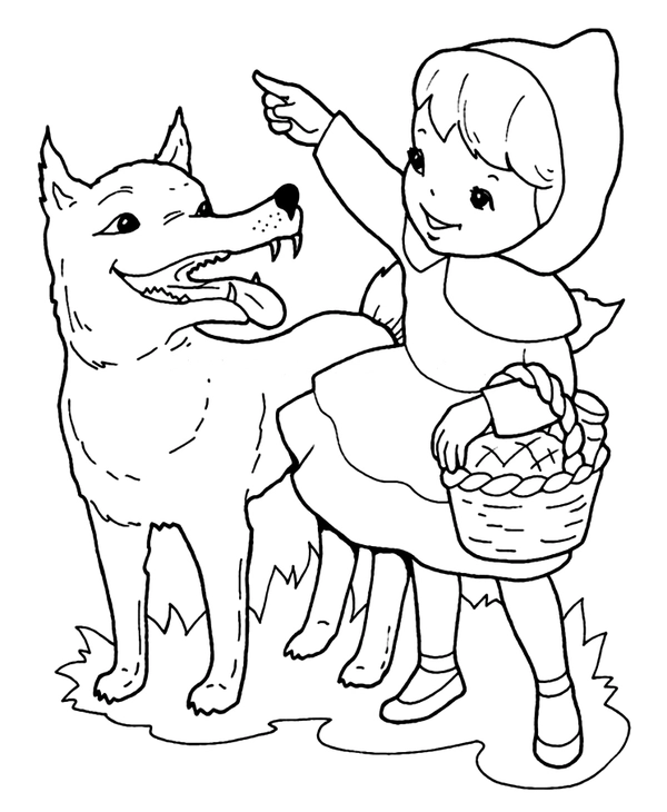 Dibujo para Colorear Caperucita Roja con el lobo